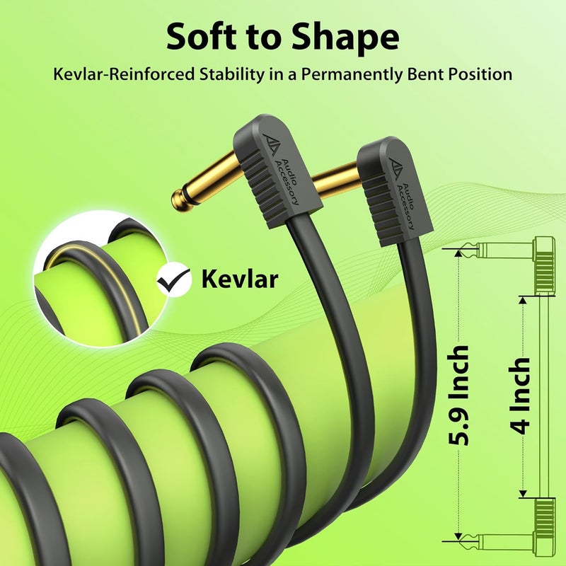 AA AUDIO ACCESSORY كابلات باتش جيتار 4 بوصة 4 حزمة، كابلات بيدال جيتار مسطحة مطلية بالذهب، كابل لوحة بيدال معزز كيفلار 1/4، محمي 100% OFC، زيادة مساحة لوحة البيدال - Image 5